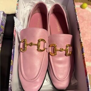 Jeffrey Campbell Pink Loafers with Gold Buckle